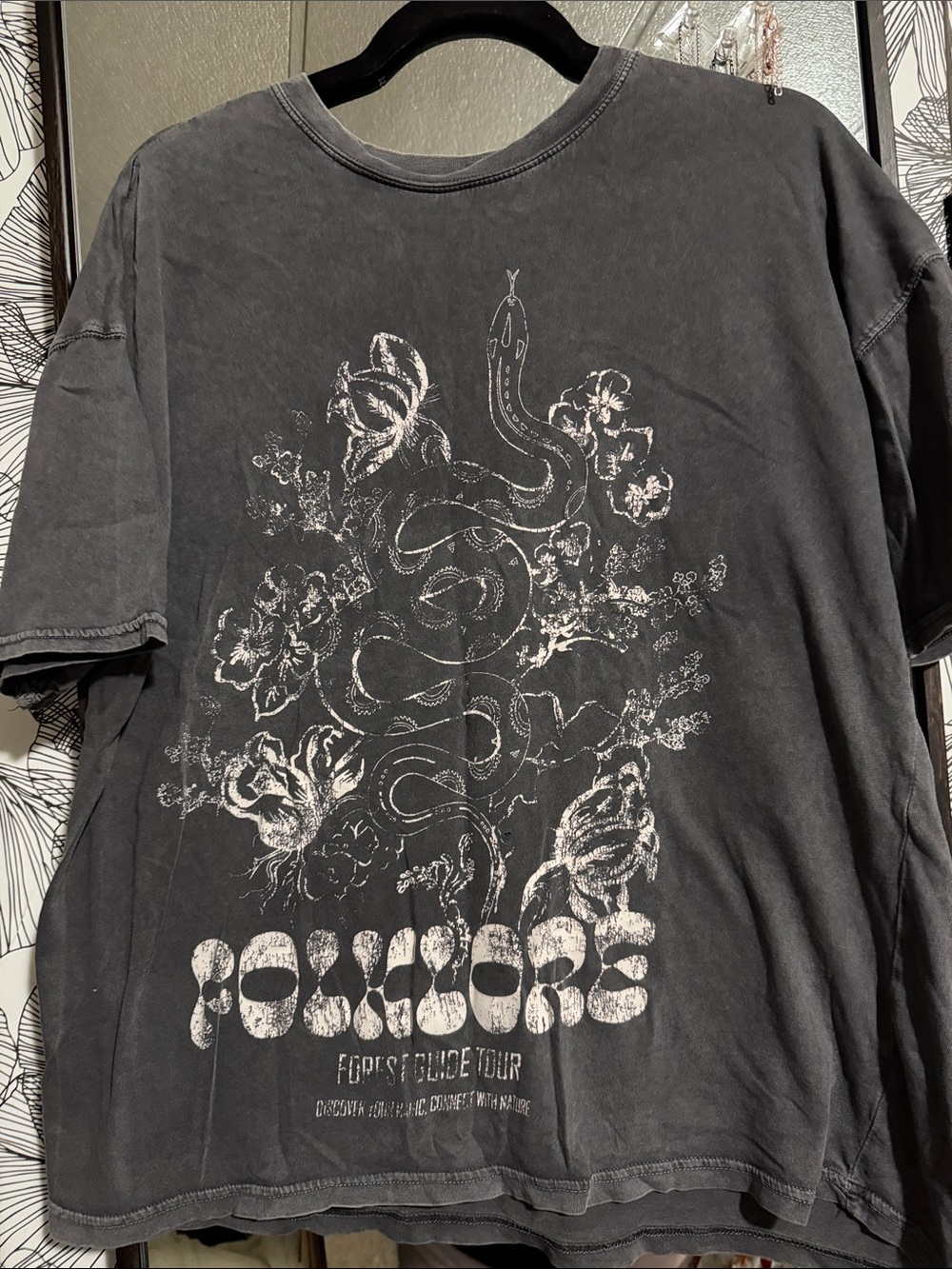 Arizona Jean Company Black Tee with White Snake & Floral Graphic